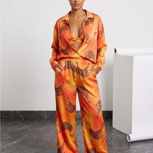 3-Piece Satin Leopard Print Lounge Set - Vibrant Orange Ombré